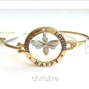 Bumble BEE HAPPY Bracelet Bangle Message Joy Love Gold Plated 2 Tone